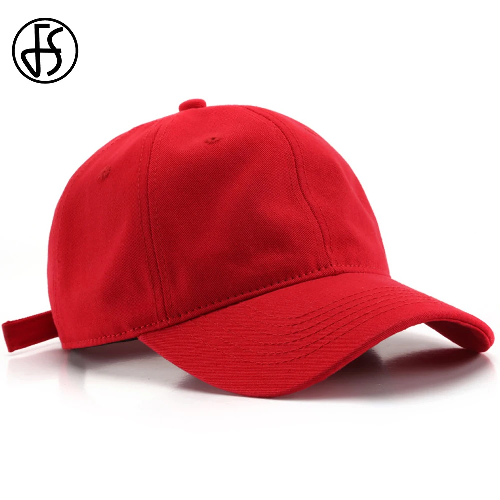 

FS 2022 Spring Red Baseball Cap For Women Men Streetwear Hip Hop Caps High Quality Cotton Solid Color Trucker Hat Bone Masculino