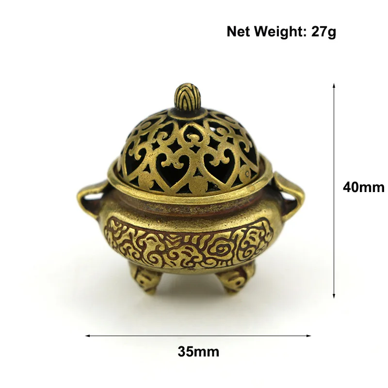 Antique Copper Small Incense Stick Burner | Retro Brass Pocket Hollow Incense Holder with Cover | Home Décor Sandalwood Censer image 6