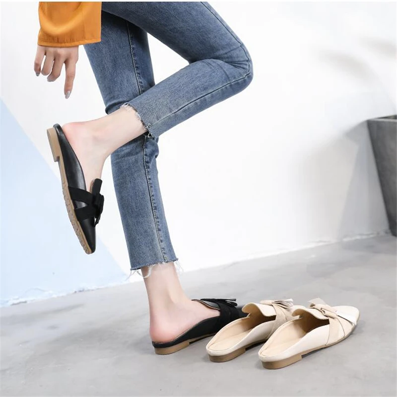Plus Size Slippers Bow Tie Sandals for Women Flat Comfortable Beach Slippers Women Summer Shoes Woman Elegant Flat Shoes Women