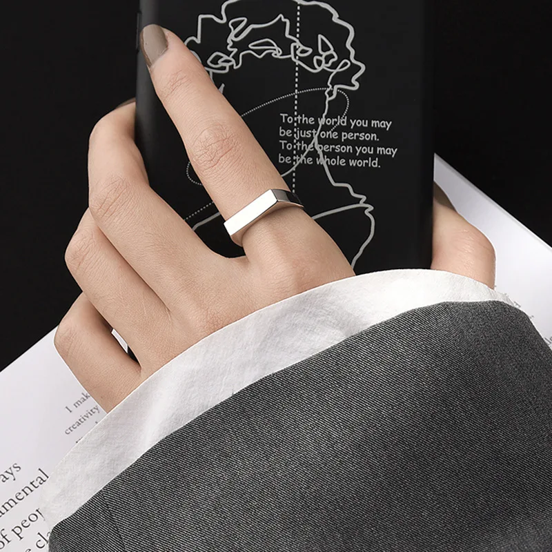 

FMILY Minimalist 925 Sterling Silver Geometric Glossy Ring Retro Fashion All-match Temperament Jewelry Gift for Girlfriend