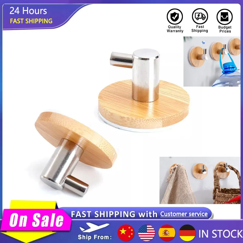 

Деревянный многофункциональный крючок для пальто из нержавеющей стали и бамбука, деревянный крючок для ванной, настенные крючки держатель ...