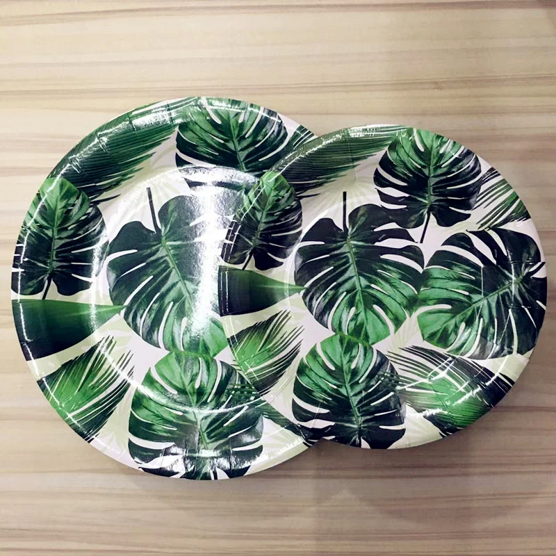 24 шт./компл. зеленый пальмовых листьев одноразовая посуда наборы тема 6 шт. 7