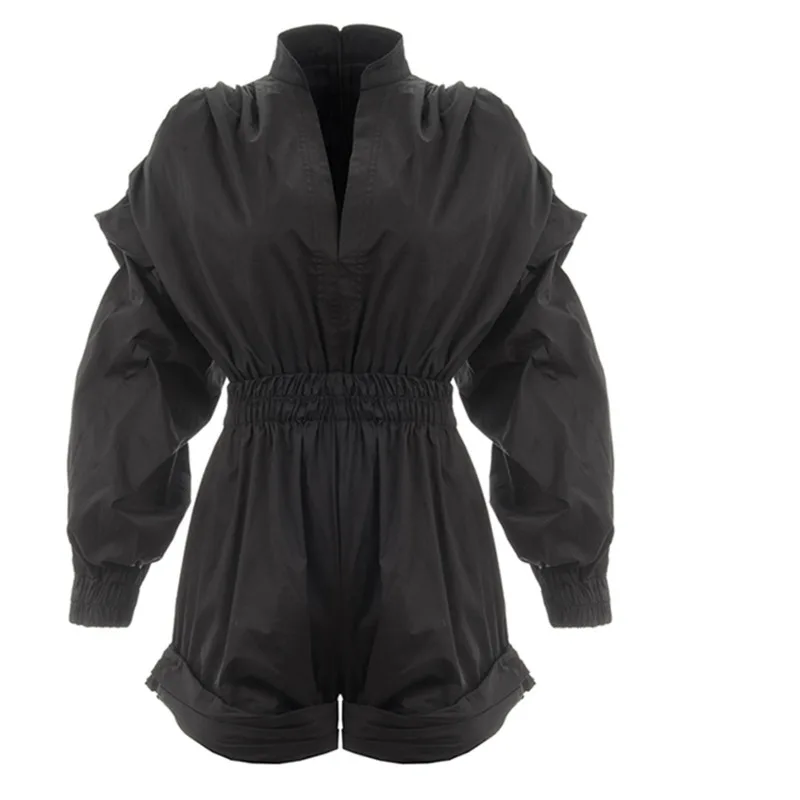 

DEAT Streetwear Sheath Lantern Sleeve V Neck Full Sleeve High Waist Pure Women Slim black Dress 2021 Autumn New TD323