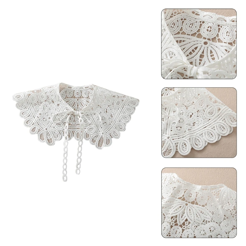 

Lace-Up Chain Bowknot Fake Collar Shawl Wrap Elegant Hollow Out Floral Lace Necklace Half Shirt Decorative Mini Capelet