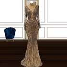 Сильно вышитые бисером Длинные рукава ужин платья для женщин женские туфли-лодочки на высоком каблуке ручной работы свадебное Платье Иллюзия декольте Русалка обручальное платье
