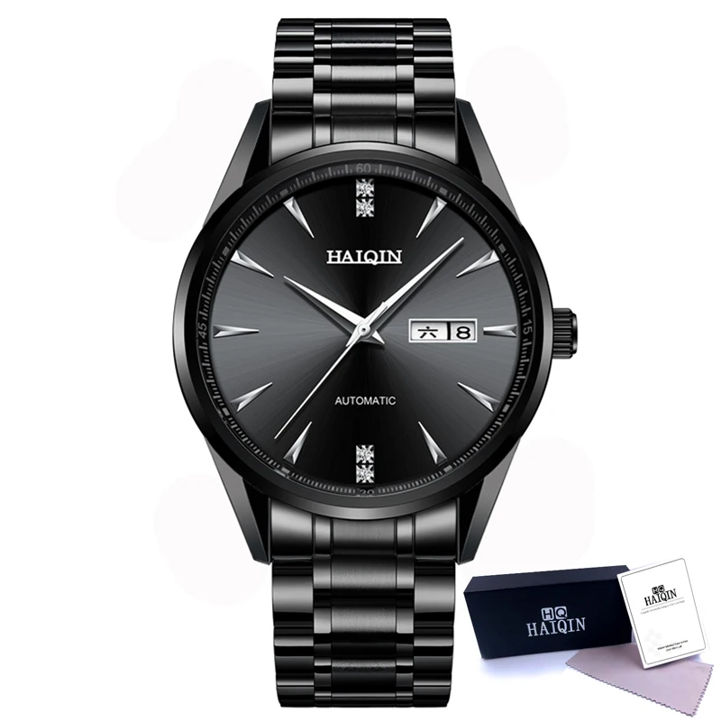 all black Новинка, HAIQIN, роскошные брендовые мужские деловые часы, мужские часы, автоматические механические мужские наручные часы, водонепроницаемые, relogio masculino - Цвет: all black