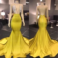yellow prom dresses mermaid deep v neck appliques beaded backless sexy long prom gown evening dresses robe de soiree