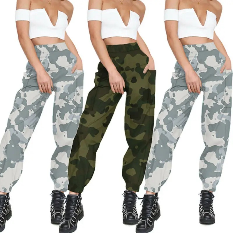 Женские свободные брюки-карго повседневные брюки с высокой талией и карманами на