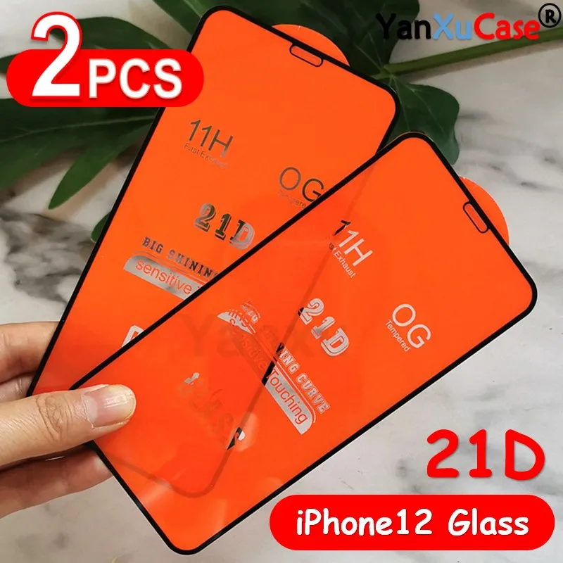 2 шт 21D полностью изогнутый протектор экрана для iPhone 12 Mini 11 Pro Max XS XR X 8 7 6S Plus против