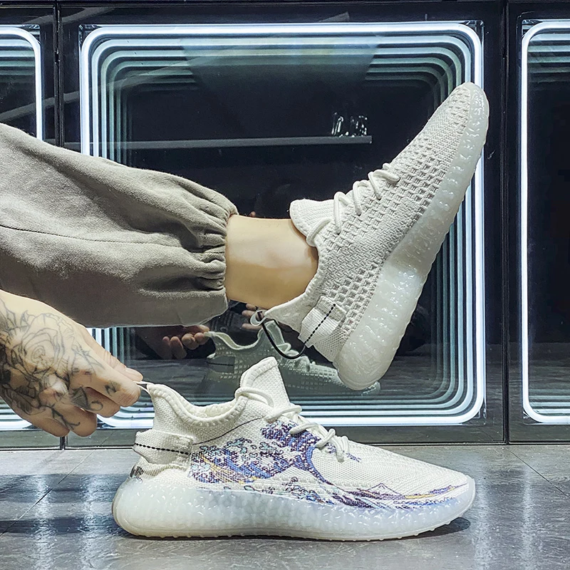 

New style lightweight selling luminous flying woven popcorn sport casual shoes