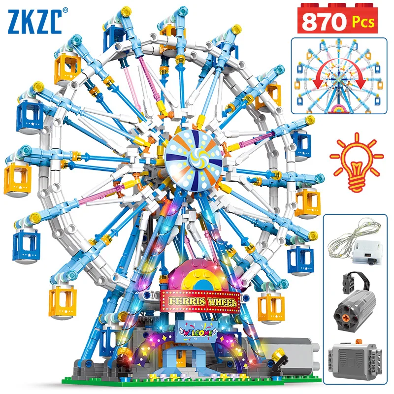 City Friends MOC Technical Rotating Ferris Wheel Building Blocks Electric Bricks with Light Toys for Children Christmas Gifts | Игрушки и