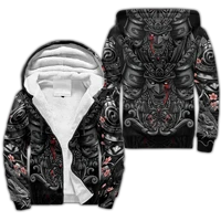 samurai oni mask tattoo 3d printed winter thicker zip hoodie unisex casual hooded coat tracksuit warm fleece jacket kd02