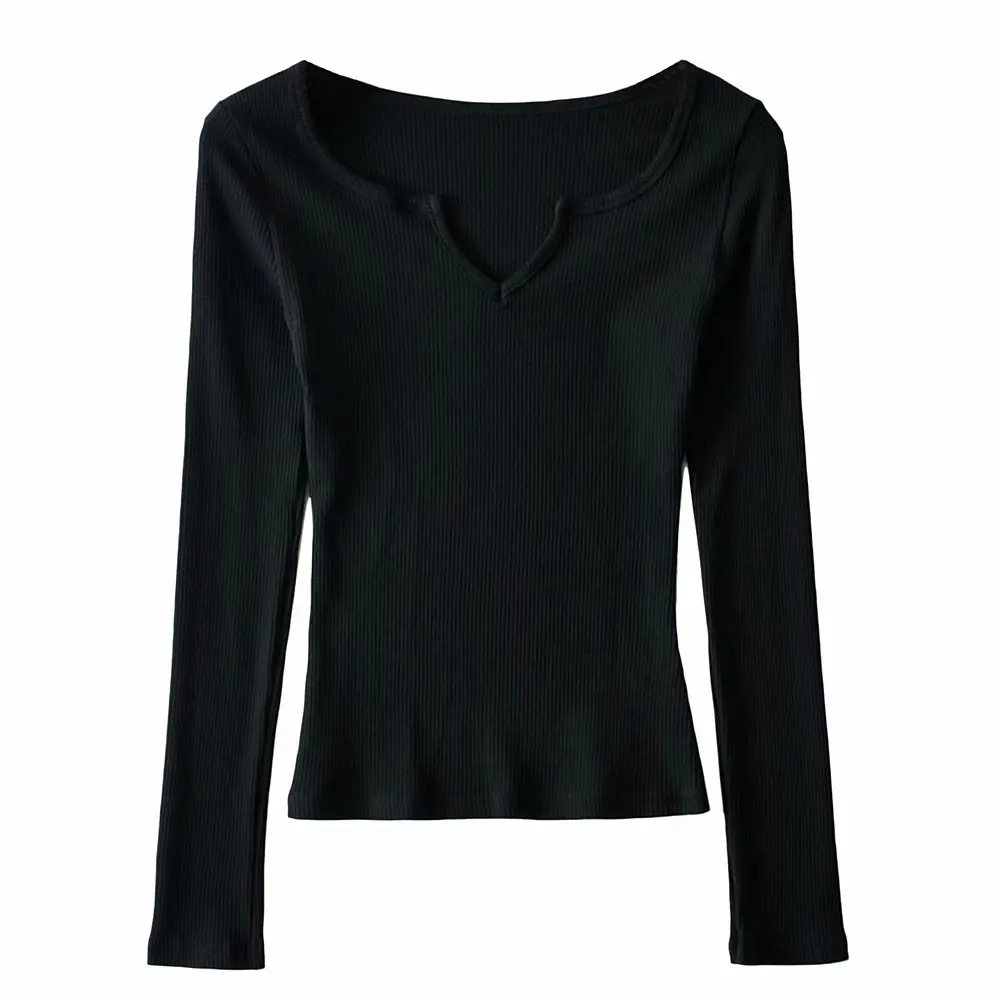 Повседневная Женская облегающая футболка из мягкого хлопка с V-образным вырезом