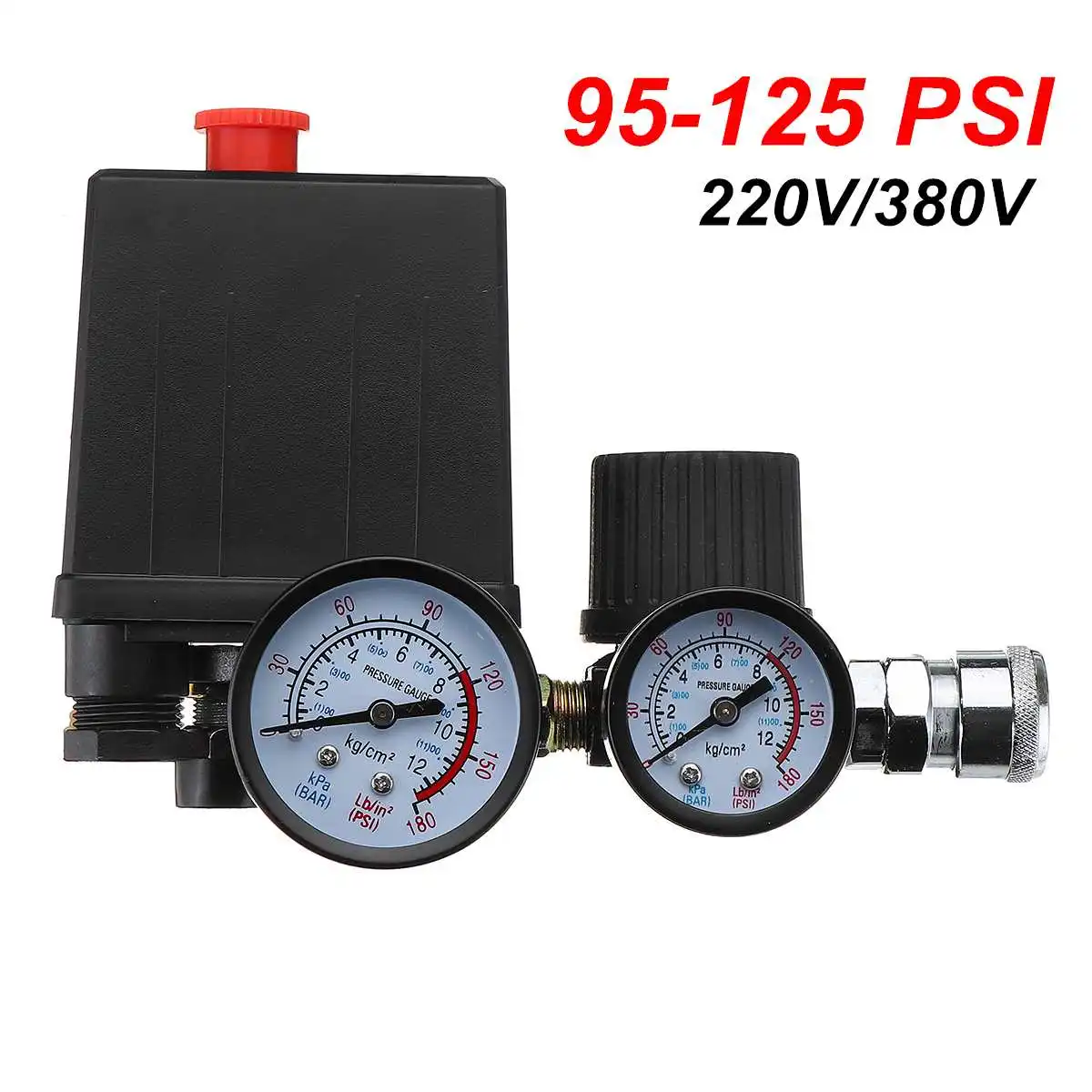 Контроллер давления насоса воздушного компрессора 220V/380V с 4-портовым многоотводным регулятором сброса 30-120PSI клапан с манометром.