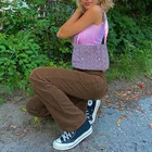 ZOVSV Осенние повседневные вельветовые коричневые длинные брюки женские узкие брюки-Капри со средней талией модные тонкие спортивные брюки с карманами Y2K 90s