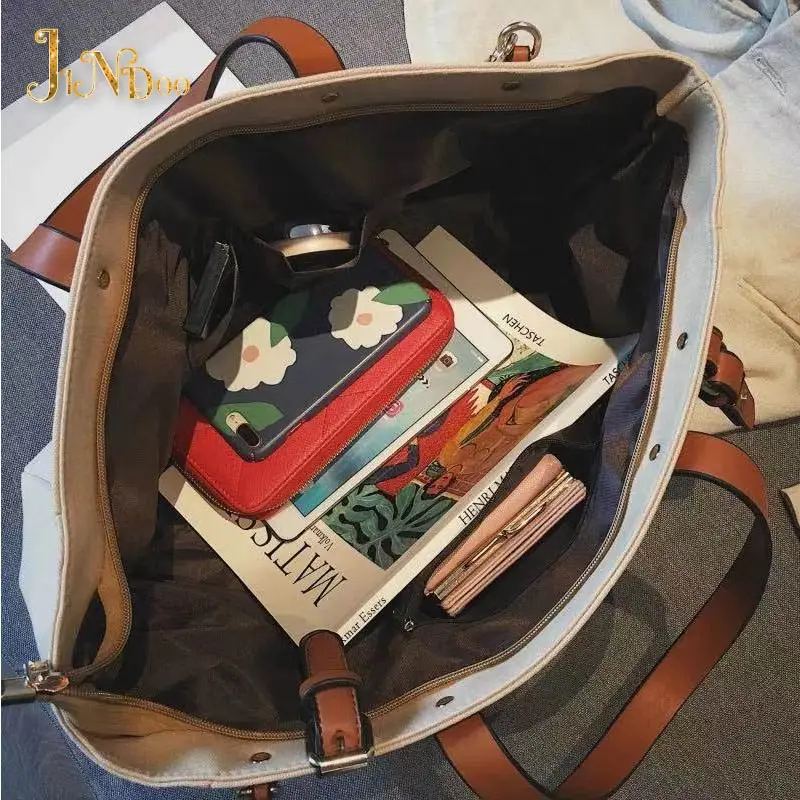 High quality Large Capacity Women Canvas Letter Handbags Tote Bags Female Casual Fashion Solid Shoulder Crossbody Shopping Bags