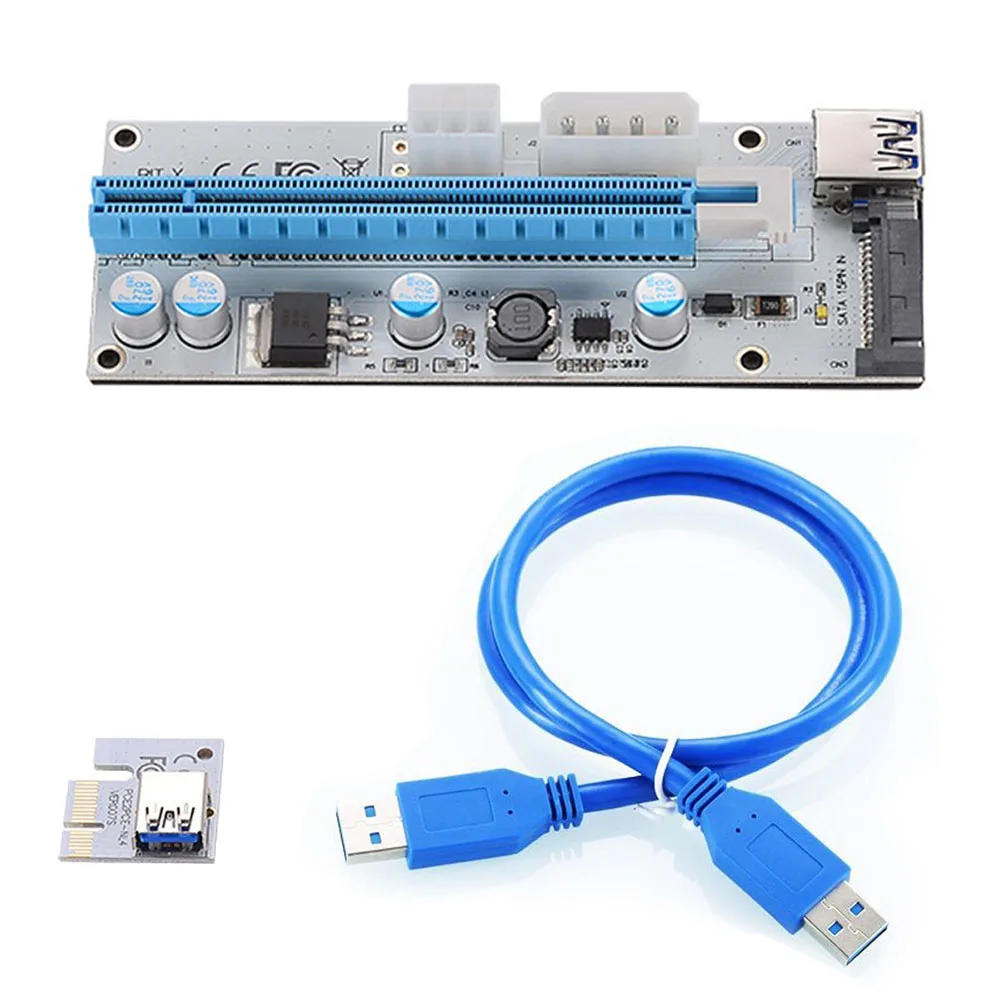 10pcs VER008S 3 in 1 Molex 4Pin SATA 6PIN PCIE PCI-E PCI Express Riser Card 1x to 16x USB 3.0 Cable For Mining BTC Miner