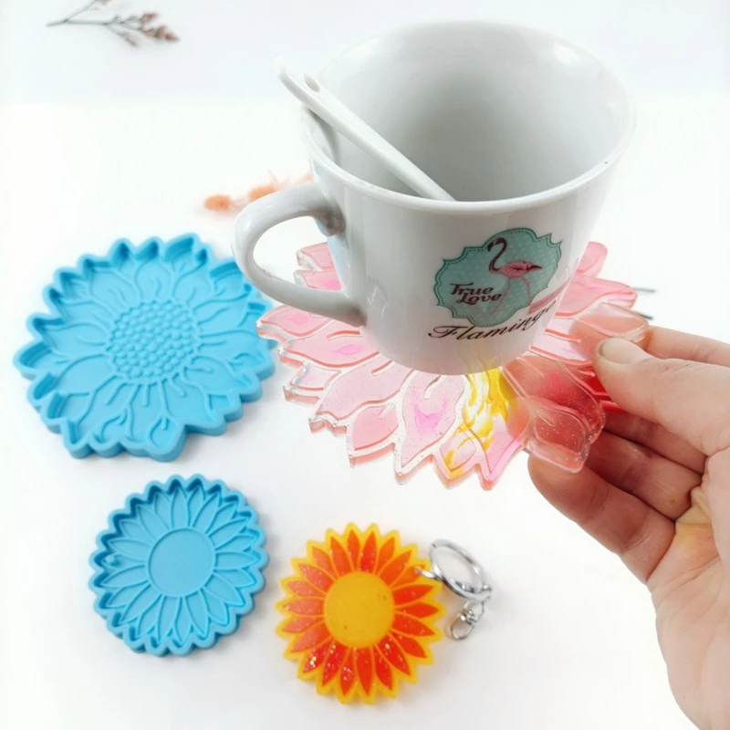 

2Pcs Sunflower Coaster Keychain Silicone Resin Molds Flower Shape Resin Mold Kit 85LF