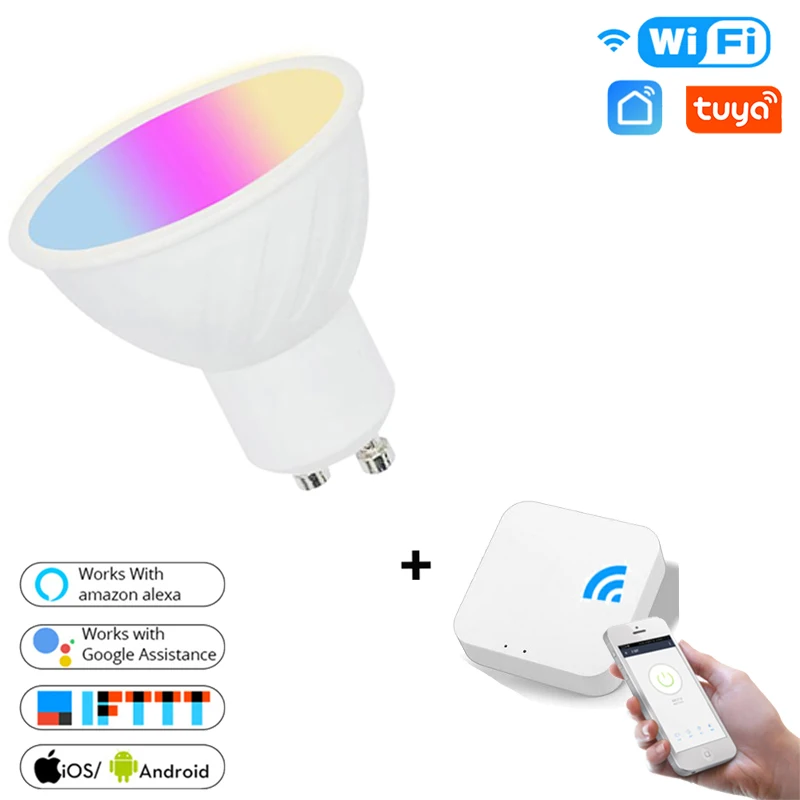 

Умсветильник светодиодные лампы Tuya GU10 с Wi-Fi, приглушаемые светильники с дистанционным управлением, работает с Alexa Google Home, 1-5 шт., RGBCW 5 Вт