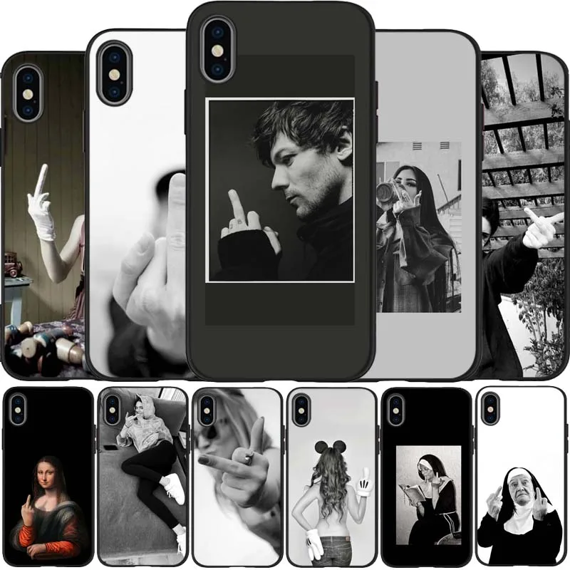 Средний палец черный силиконовый чехол для мобильного телефона IPhone 12 11 Pro Max XR XS