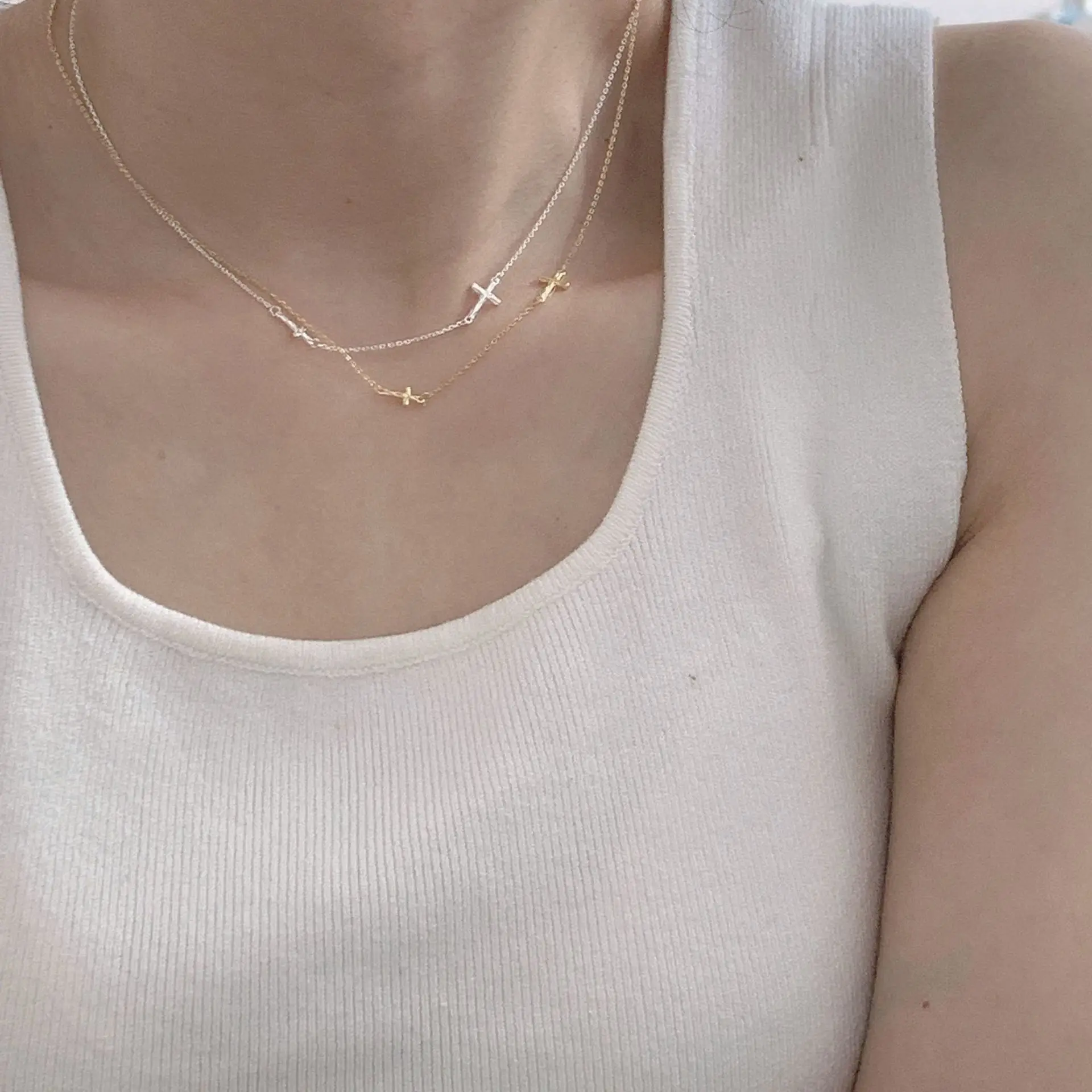 

Real 925 Sterling Silver Fashion Bent Cross Pendant Clavicle Necklace or Women Wedding Party S925 Jewelry DA1508