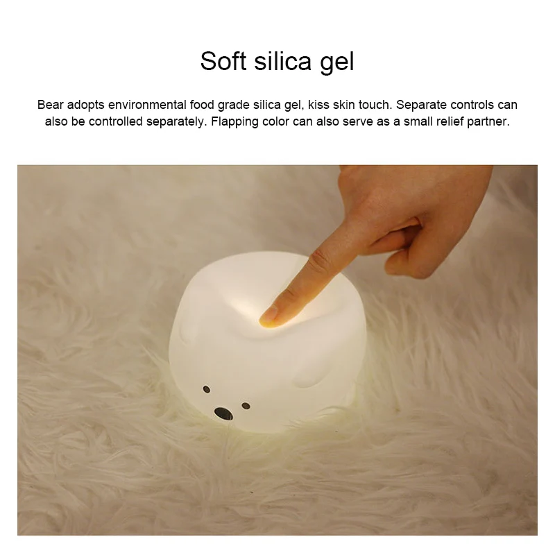 

Bear Night Light Silicone Night-Lights USB Bedside-Lamp Touch Sensor LED Lantern Remote Bulb Kids Gifts