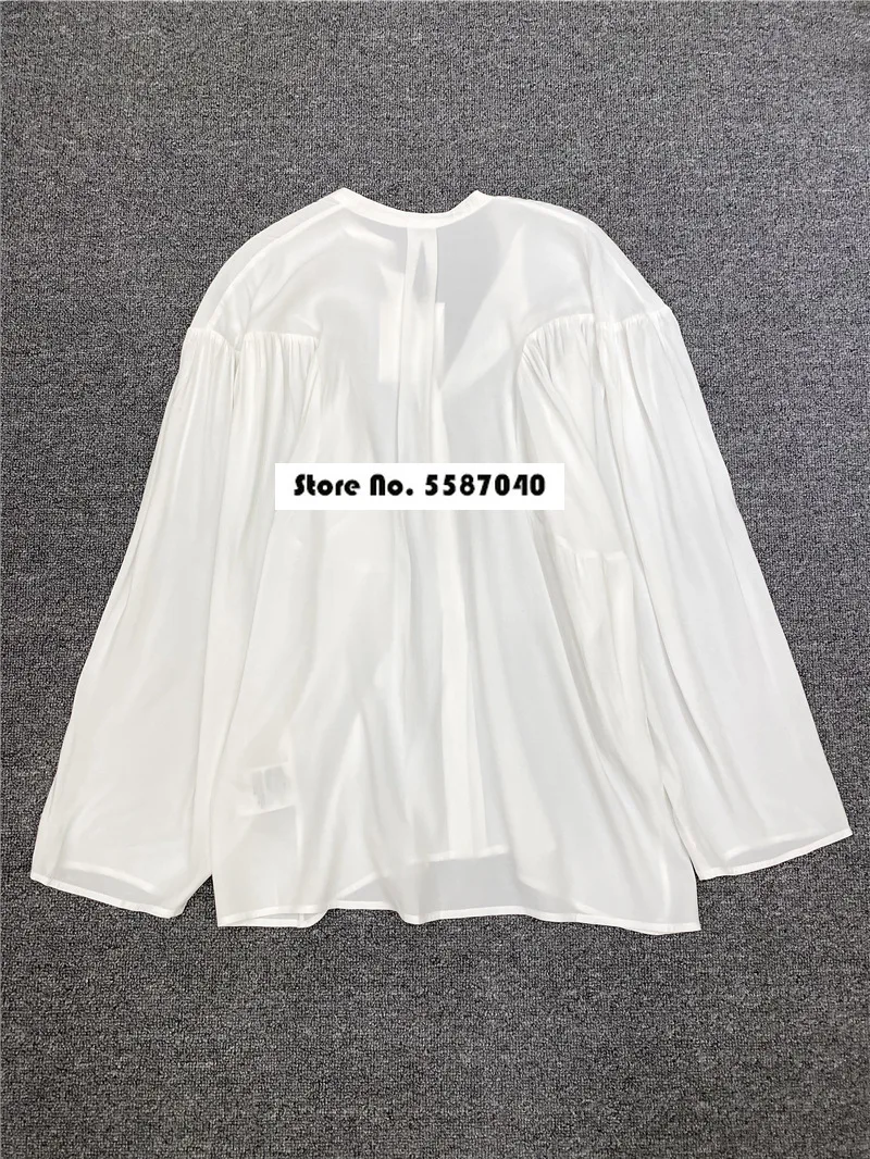 

2021 Early Cotton Autumn New Pleated Puff Sleeve V-neck Shirt Women's Loose Long-sleeved Top