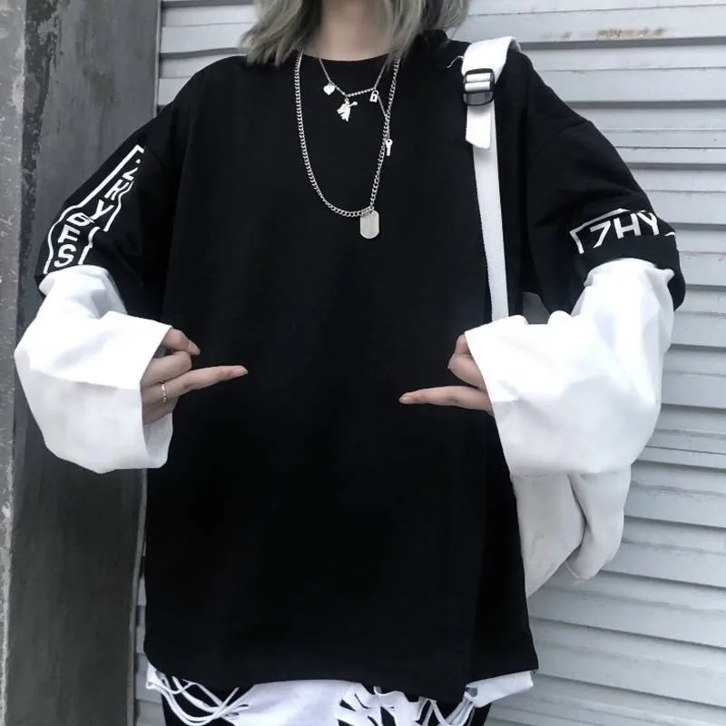 Женская уличная футболка с длинным рукавом повседневная черная буквенным