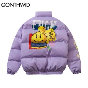 Куртка-бомбер GONTHWID мужская с хлопковой подкладкой, с забавным принтом медведя, на молнии, Толстая теплая уличная одежда в стиле Харадзюку
