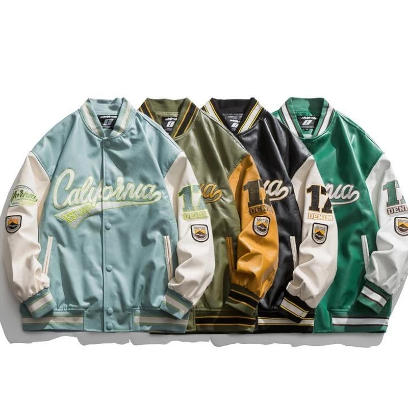 

American stitching letter printing leather baseball uniform men's jacket for fall/winter 2021 new couple loose bomber jacket men
