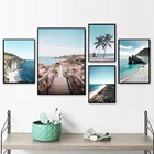 Постер на холсте с изображением океана, моря, пляжа, моста, Скандинавская природа, морской пейзаж, настенная живопись, Скандинавская декоративная картина для гостиной