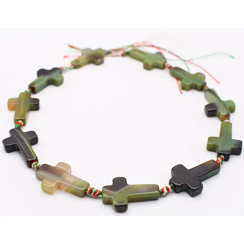 

2strands/lot 31x21mm Natural green striped agate, cross shaped For DIY Necklace Bracelet Jewelry Making Loose 15" Free Shipping