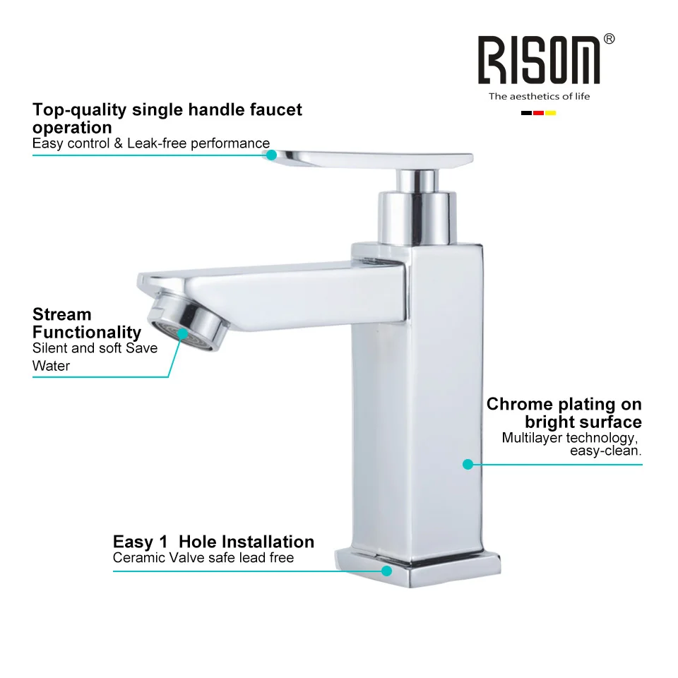 

RISOM Bathroom Kitchen Basin Faucet Single Handle Design Single Cold Wate faucet Crane Deck Mount Faucets Chrome