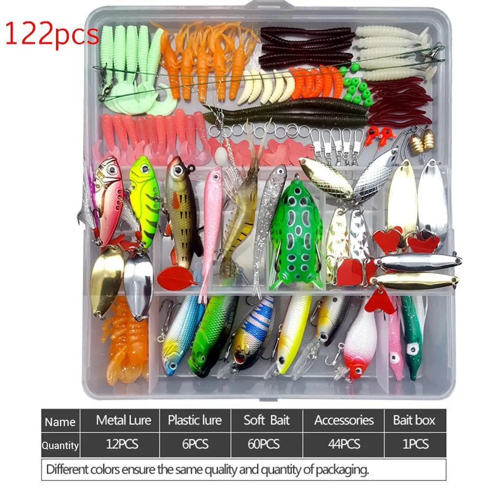 

75pcs/94pcs/122pcs/142pcs Fishing Lures Set Spoon Hooks Minnow Pilers Hard Lure Kit In Box Fishing Gear Tackle Kit Accessories