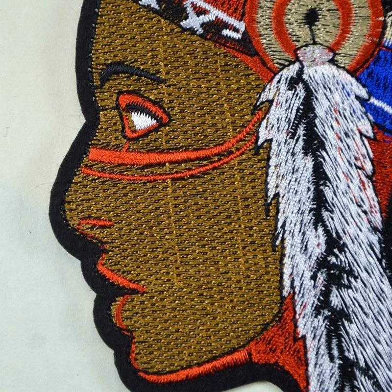 Новые нашивки в стиле панк большие яркие с вышивкой виде головы индейцев и перьев