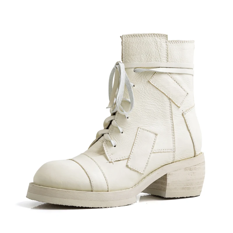 Кожаные мотоциклетные ботинки ручной работы на среднем каблуке молнии модные