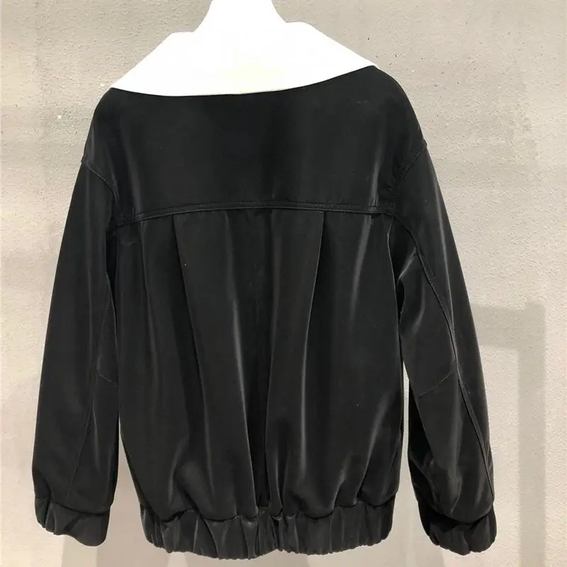 2022 New Fashion Women Genuine Sheepskin Leather Coat Single Breasted Black Real Leather Jacket Big Lapel Collar Woman Overcoats