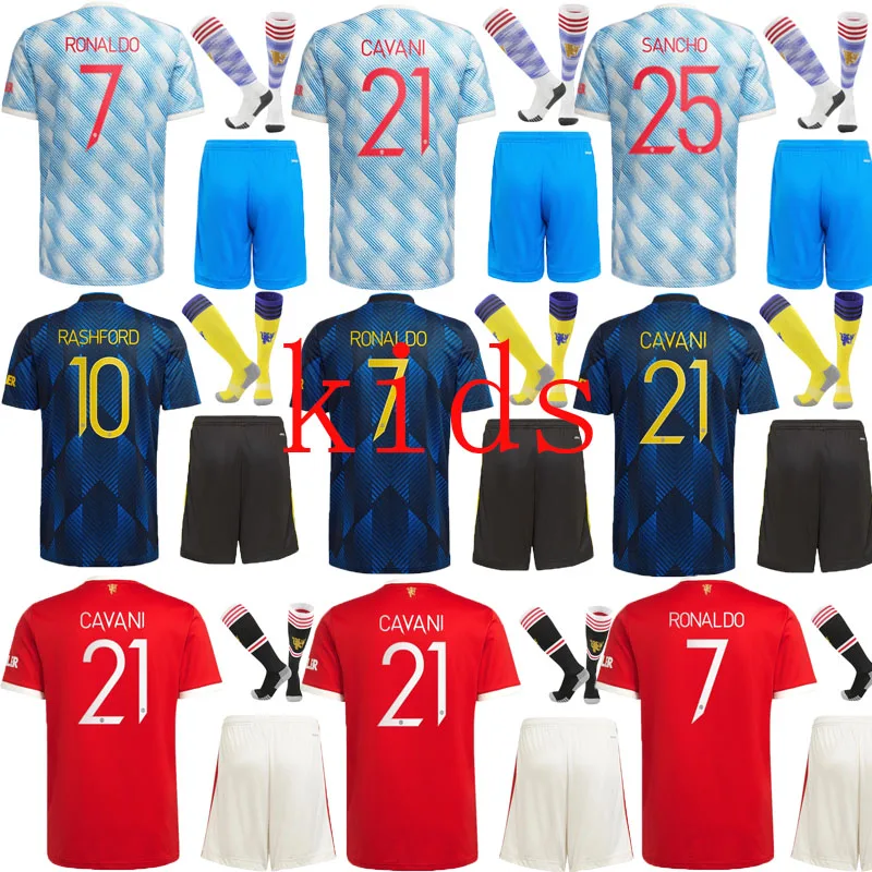 

Детская рубашка 2021 2022 UNITED CAVANI UTD VAN DE BEEK B. Рубашка детская для мальчиков с Роналдо 21, в наличии