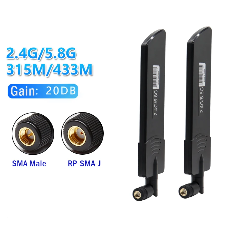 

2PCS 2.4G 5G 5.8G dual band folding glue stick antenna 433mhz 315mhz data transmission high gain 20dbi sma male female interface