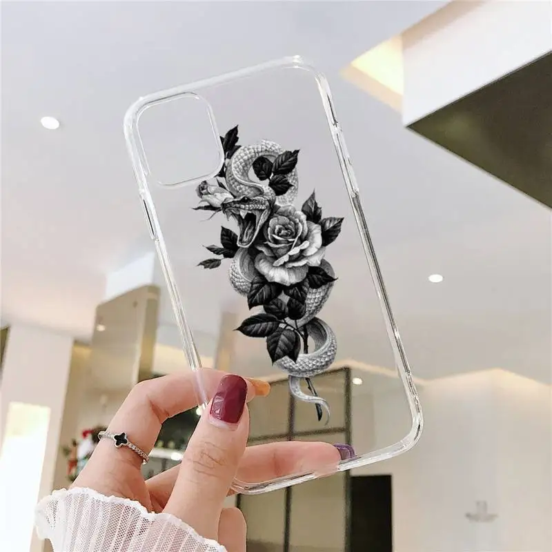 

Hand Snake Flower Snake Painting Phone Case Transparent soft For iphone 5 5s 5c se 6 6s 7 8 11 12 plus mini x xs xr pro max