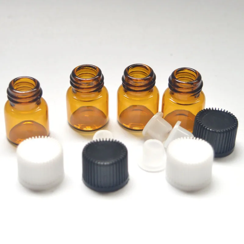 

1000pcs 1ml Mini Amber Glass Bottle with Orifice Reducer and Cap Small 1/4 Dram Essential Oil Bottle