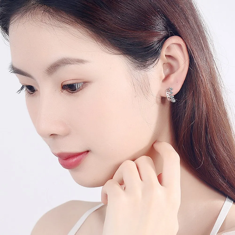 

925 Sterling Silver New Woman Fashion Jewelry High Quality Crystal Zircon Retro Simple Hollow Crown Earrings