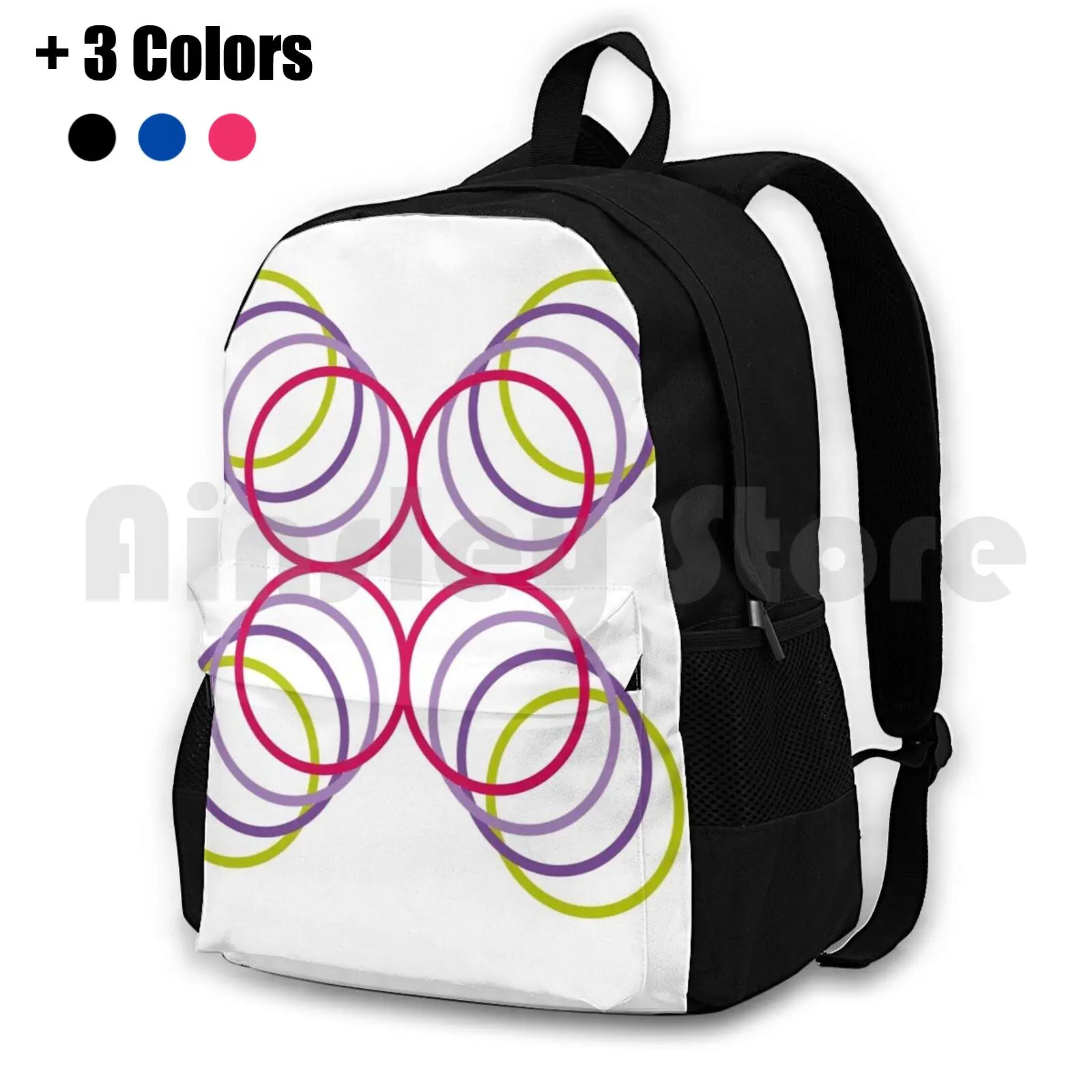 

Flashy Embossed Cross-Circle Swirl Outdoor Hiking Backpack Waterproof Camping Travel Illusion Whirlwind Overlay Arc Circle 3D
