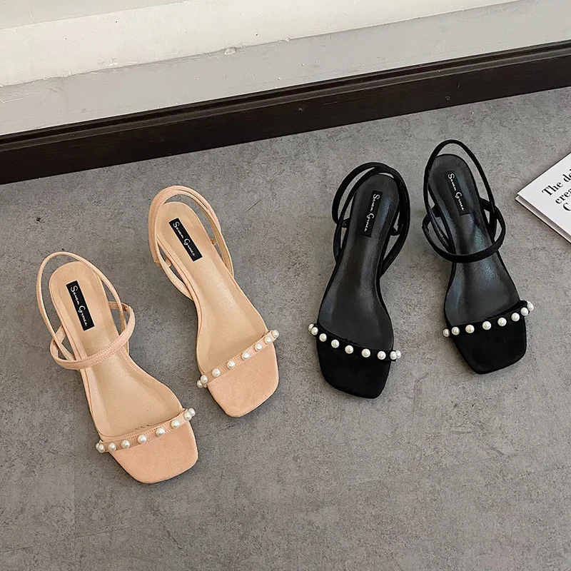 

Female Sandal Med Buckle Strap High Heels 2021 Summer Comfort Shoes for Women Girls Medium Gladiator High-heeled Stiletto New Cl