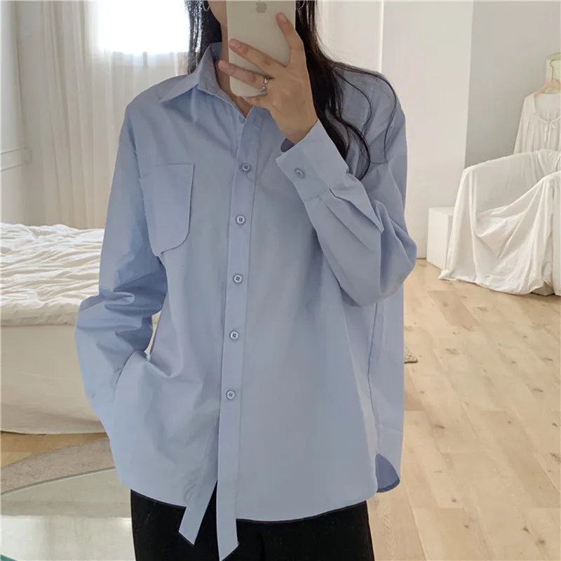 

HziriP 2021 New Spring Autumn OL Elegant Lapel Formal Shirt Women Solid Blouses Tops Loose Long Sleeve Work Wear Woman Clothes