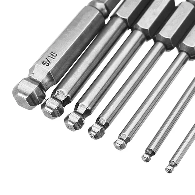 Broppe 7 шт 5/64-5/16 дюймов 65 мм Магнитные S2 стальные шариковые отвертки биты 1/4 дюйма