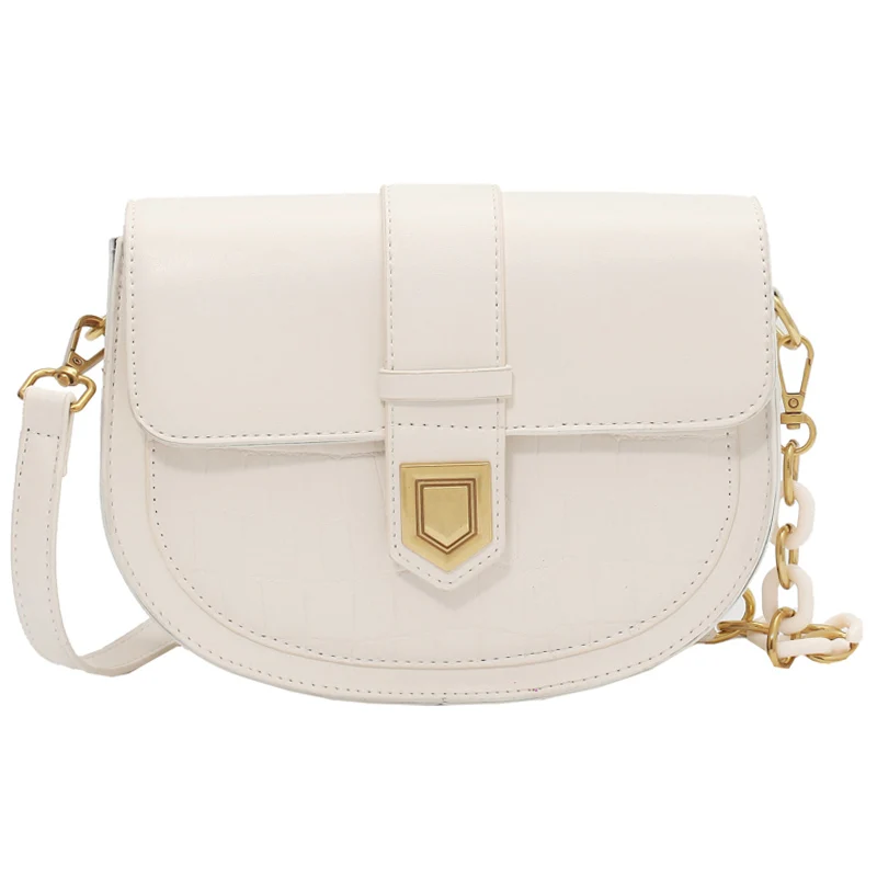 

Color 2021 Solid Spring New Flip Saddle Bag High-quality PU Leather Women's Designer Handbag Lock Shoulder Messenger Bag Purses