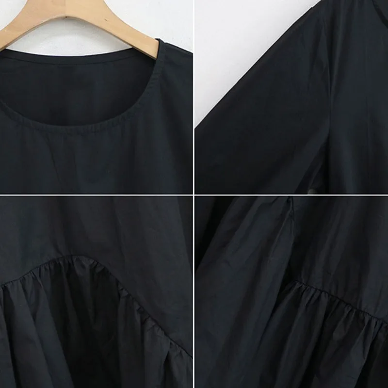 

Patchwork Black Dress Female Clothes Oversize Fashion New Spring Autumn Dresses For Women O Neck Puff Sleeve Loose