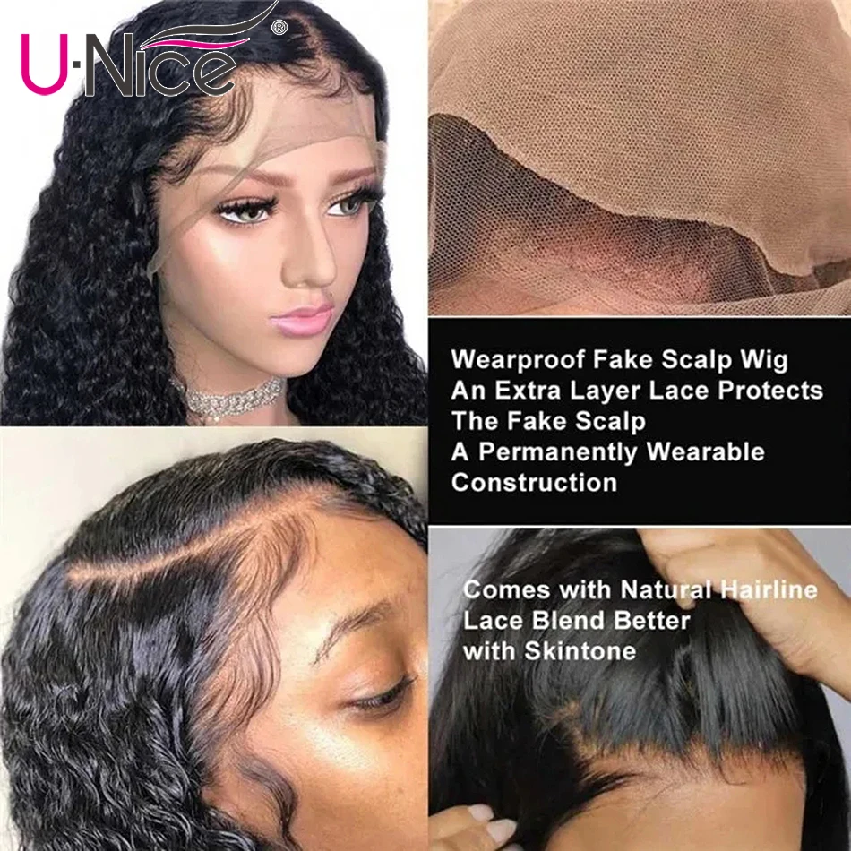 UNice предварительно сделанные Glueless поддельные волосы головы парик вьющиеся 150%