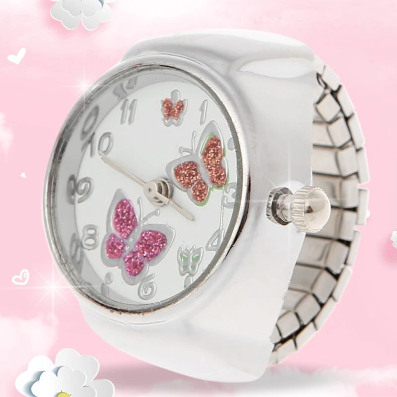 

Women Dial Quartz Analog Finger Ring Watch Butterfly Elastic Gift Creative Steel